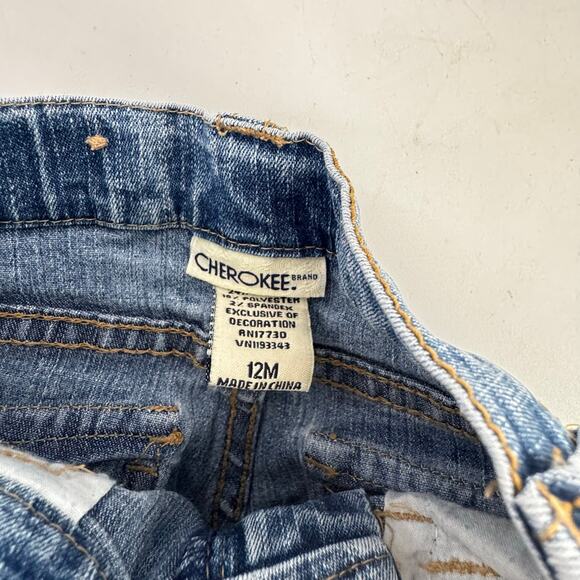 Y2K Cherokee Girls 12 mo Denim Embroidered Pink Green Jeans pants - Picture 4 of 7